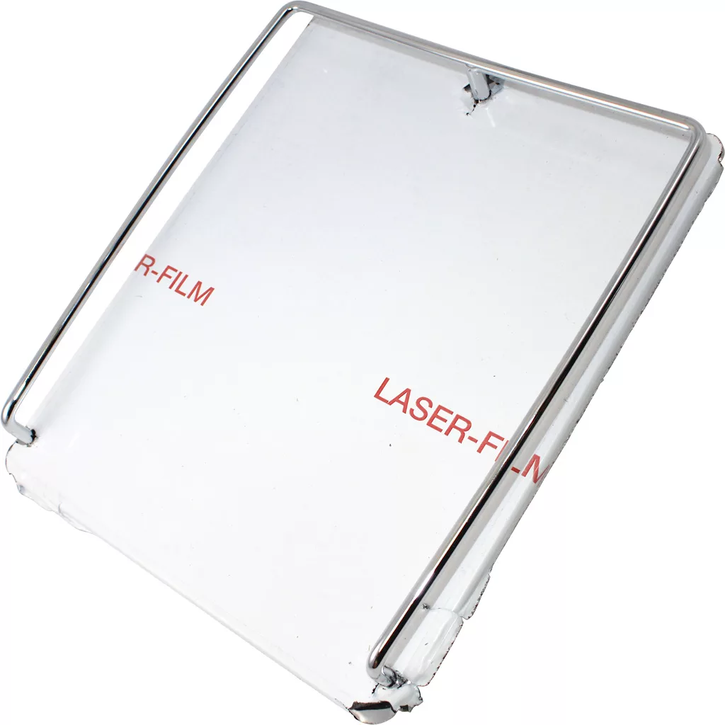 The Isomac 000169 Top Cover - Venus is a transparent rectangular plastic cover with two side metal rods and diagonal red text reading LASER-FILM and R-FILM. © 2025 1st-line.com