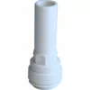 The JG 1/2 Stem x 3/8 Tube Reducer Polypro is a white, cylindrical fitting that widens at the base with threading and narrows smoothly towards the top. © 2025 1st-line.com