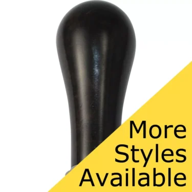 The Joe Frex/Concept Art Wooden Tamper Handle with a rounded top is shown against a white background, while a yellow triangle labeled More Styles Available highlights this stylish accessory. © 2025 1st-line.com