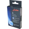 The Jura 64308 ACC Cleaning Tablets - 2 phase come in black packaging with a blue tablet image and multilingual text stating Cleans & Protects, designed for use with coffee machines. © 2025 1st-line.com