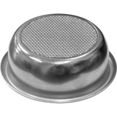 The La Marzocco 2-Cup 58mm Filter Basket is a metal basket with a perforated mesh base and smooth, rounded edge—perfect for use as a 2-cup filter in La Marzocco espresso machines. © 2025 1st-line.com