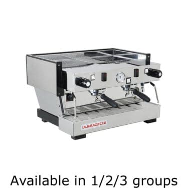 The La Marzocco Linea Classic EE Commercial Espresso Machine, shown with two group heads on a white background, is available in 1, 2, or 3 group configurations. © 2025 1st-line.com