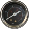 The La Nuova Era NE444 Steam Pressure Gauge features a round analog display measuring steam pressure in bar and psi, with a white needle indicating between 0.5–1 bar and 10–20 psi on a bold black background. © 2025 1st-line.com