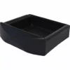 The La Nuova Era NE447N Plastic Drip Tray is a black, rectangular tray with curved edges and a raised front lip, ideal for holding or organizing small items. © 2025 1st-line.com