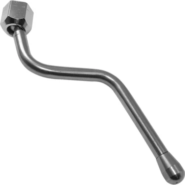 The La Nuova Era NE9V85421 Multi-Directional Steam Wand has a hex nut on one end and a smooth rounded tip, designed to extend reach—much like a valve stem extension for improved access. © 2025 1st-line.com