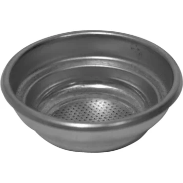 The La Pavoni 1-Cup Filter Basket/Cup - MILLENNIUM EDITION features small holes at the bottom and is designed for holding ground coffee in espresso machines. © 2025 1st-line.com