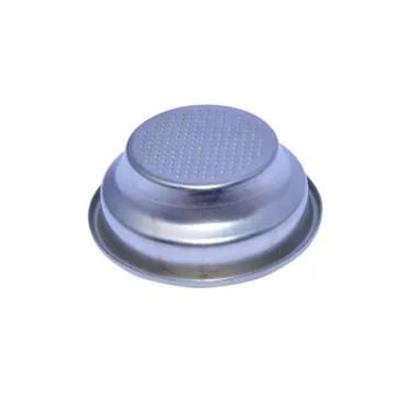 The La Pavoni-116P-69 1-Cup Filter for NON-Millennium Models is a round metal filter with small holes on top, resembling a perforated lid or strainer, shown against a plain white background. © 2025 1st-line.com