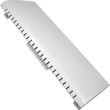 The La Spaziale Top Back Panel - Vivaldi is a white plastic refrigerator door shelf rail featuring evenly spaced notches along one edge, shown against a plain background. © 2025 1st-line.com