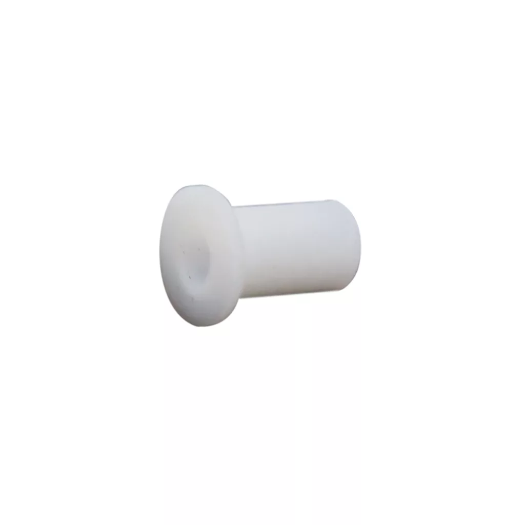 The Lelit 3700015 Grouphead Gicleur is a small, white, flanged plastic spacer or bushing compatible with Lelit machines, shown isolated on a plain white background. © 2025 1st-line.com