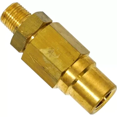 The Lelit GV036/8 Non-return valve is a brass flashback arrestor with a hex center, male thread, and cylindrical connector for safer gas welding and cutting. © 2025 1st-line.com
