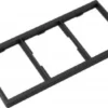 The Lelit MC021 Control Panel Gasket is a rectangular black plastic frame with three evenly spaced square openings, typically used as a switch or outlet cover plate. © 2025 1st-line.com