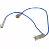 The Lelit MC022 Bulb is a blue electrical wire with white plastic connectors: one end has a cylindrical bulb, the other features a metal prong and flat terminal. © 2025 1st-line.com