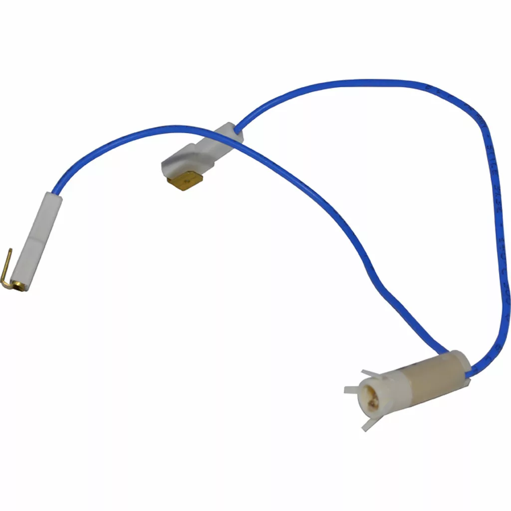 The Lelit MC022 Bulb is a blue electrical wire with white plastic connectors: one end has a cylindrical bulb, the other features a metal prong and flat terminal. © 2025 1st-line.com