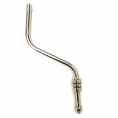The Lelit MC082 Steam Pipe with frothing aid features a curved, angled metal design with a smooth, shiny surface, resembling a dental air-water syringe tip and is typically used for frothing in espresso machines. © 2025 1st-line.com