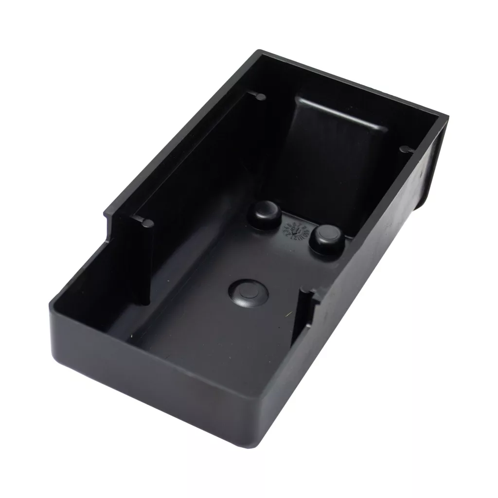 The Lelit MC209 Small Drip Tray is a black rectangular plastic tray with an open top, smooth interior, and raised circular features on the bottom. © 2025 1st-line.com