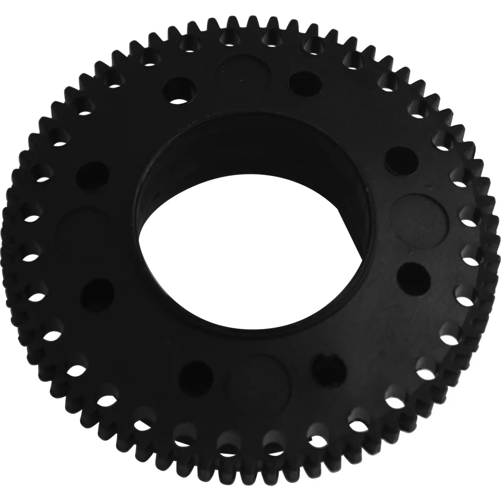 The Lelit MC245 Burr Support is a black circular gear with evenly spaced teeth, multiple small holes in a ring near the edge, and a large central hole. Designed for the Lelit MC245, its shown on a white background. © 2025 1st-line.com