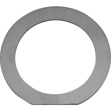 The Lelit MC596 Gauge Holder is a flat, metallic, circular washer with an off-center inner hole and a straight bottom edge, featuring a smooth, slightly reflective surface. Designed specifically for Lelit MC596 models. © 2025 1st-line.com