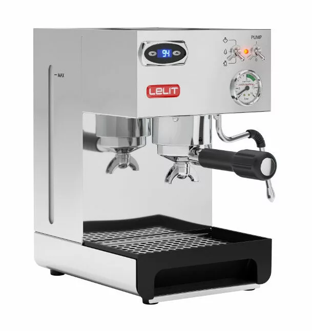 The Lelit PL41TEM Anna PID Espresso Machine features stainless steel construction, a digital display, pressure gauge, switches, and a portafilter for exceptional home coffee brewing. © 2025 1st-line.com