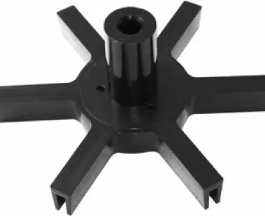 The Macap C0002M1241 M4/M5 Mid Doser Sweeping Vane is a black, six-spoked plastic gear with a central cylindrical hub and rectangular arms, shown from above on a white background. © 2025 1st-line.com