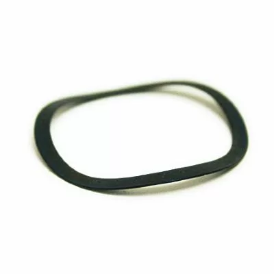 The Macap C0004M110 M4/M5 Doser Gasket is a thin, black, slightly irregular metal ring or washer displayed flat on a white background. © 2025 1st-line.com