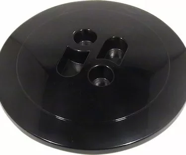 The Macap C0007M156 M4/M5 Hopper Lid, a large round black plastic lid, is shown on a white background. © 2025 1st-line.com