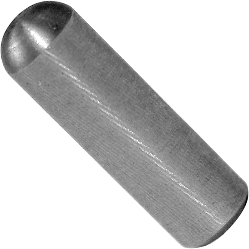 The Macap C244035 Pin for Doser Handle Pin - M2, a cylindrical metal dowel with a rounded end, is shown against a white background. © 2025 1st-line.com