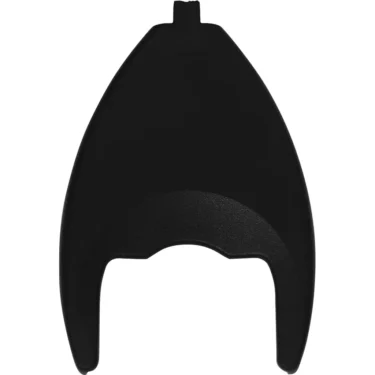 The Macap C247042 Fork - M2 is a black, arch-shaped plastic accessory with a narrow top, wide curved bottom, and center slot, commonly used as a blade guard or fork attachment for electric hair clippers or trimmers. © 2025 1st-line.com