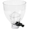 The Mazzer SMI0CAEU3/QQQ Tall Hopper is a clear plastic coffee grinder hopper with a black locking tab at the base, designed to hold coffee beans before grinding. The hopper is empty and features a wide, open top. © 2025 1st-line.com