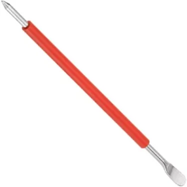 The Motta Latte Art Pen with a red cover is double-ended; one end is pointed and the other is flat and rounded, perfect for precise latte art design. © 2025 1st-line.com
