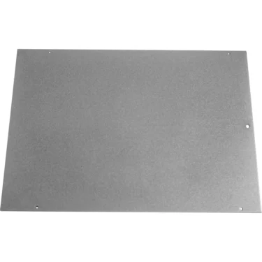 The Nemox 0969604 Back Housing is a flat, rectangular gray metal sheet with a smooth surface and six small holes—one at each corner and one on each long side. © 2025 1st-line.com