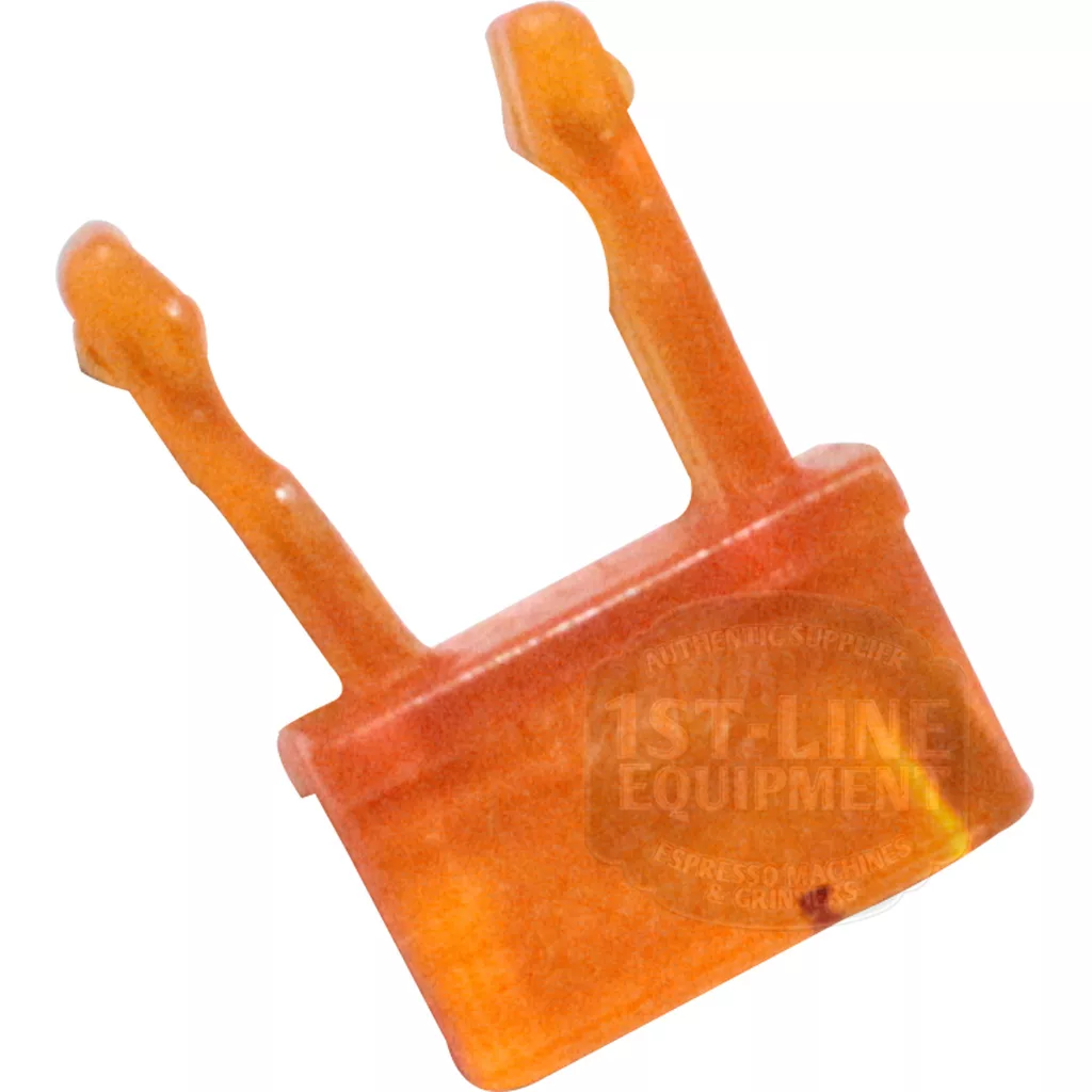 The Nemox NEM30006 Light Cover is an orange plastic pin with two prongs and rounded tips, used as a tool or key for espresso machines or removing light covers, shown against a white background. © 2025 1st-line.com