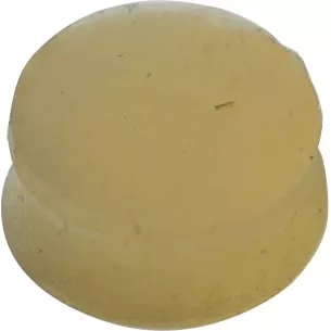 The Olympia Safety Valve Flat Gasket 9x5MM EPDM is a small, round, translucent beige or yellowish gasket with a flat base and domed top, commonly used as a protective pad for furniture or surfaces. © 2025 1st-line.com