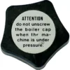 The Ponte Vecchio 520-T1090 Boiler Cap Assembly - Export is a black, star-shaped cap with a white label: ATTENTION do not unscrew the boiler cap when the machine is under pressure. © 2025 1st-line.com