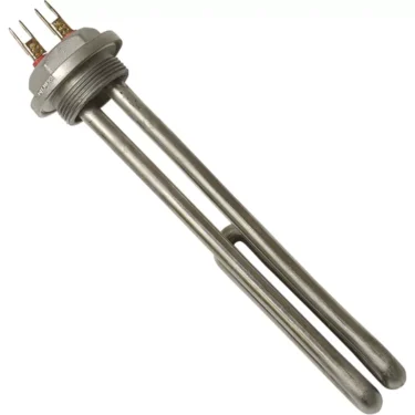 The Ponte Vecchio 580-R4012 1000W 110V Heating Element features two long U-shaped rods and a threaded base with top electrical connectors, designed for use in Ponte Vecchio espresso machines. © 2025 1st-line.com
