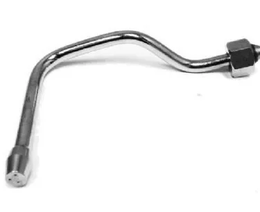 The Ponte Vecchio 680-T9686 Steam Wand - Lusso 1 Group is a bent metal tube with fittings on both ends, resembling an automotive fuel injector pipe in form, and is designed for use with espresso machines. © 2025 1st-line.com