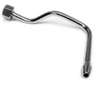 The Ponte Vecchio 690-T9695 Hot Water Wand for Lusso 1 Group features a metal tube with a nut fitting on one end, a flared open end on the other, and two precise angled bends. © 2025 1st-line.com