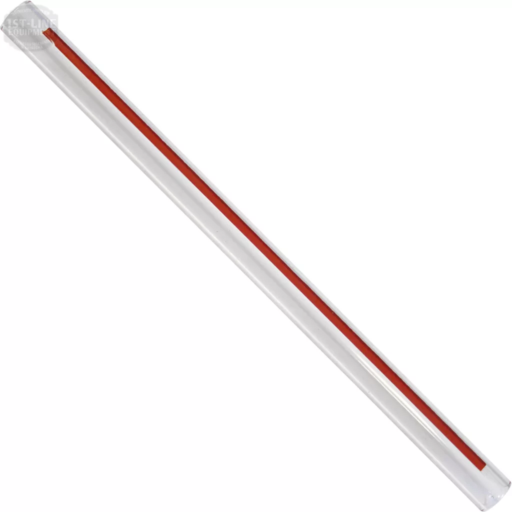 The Ponte Vecchio Sight Glass for Export is a clear, rectangular sight glass featuring a single thin red line running lengthwise inside against a white background. © 2025 1st-line.com