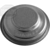 The Rancilio 1-Cup Replacement Filter Basket/Cup features fine holes and RANCILIO engraved on the rim, displayed against a white background. © 2025 1st-line.com