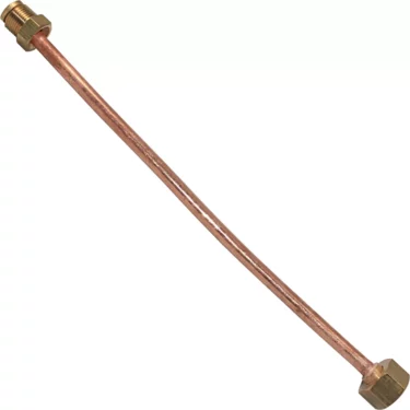 The Rancilio 10043046 Pipe 8x6x270 features threaded brass fittings at both ends and is displayed against a white background. © 2025 1st-line.com