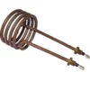 The Rancilio 33111013 110V/1200W Heating Element for S24, S26, S27, and Epoca 1 Group features a copper coil with two long rods and threaded terminals for electrical connections. © 2025 1st-line.com