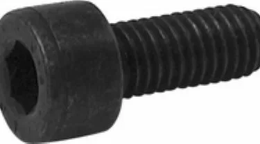 The Rancilio 37060514 Boiler Screw, a black metal hex socket cap screw with a cylindrical head and threaded shaft, is designed for secure assembly in espresso machine boilers. Shown against a white background. © 2025 1st-line.com