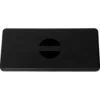 The Rancilio 38123011 Water Tank/Reservoir Cover is a rectangular black plastic lid with rounded edges and a central slot, partly enclosed by a circular cutout—ideal as a replacement Rancilio water tank cover. © 2025 1st-line.com