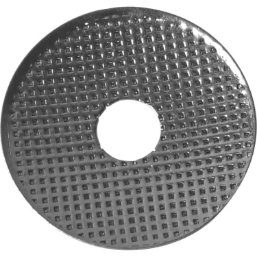 The Rancilio 40200001 Shower / Dispersion Screen is a round, metallic screen with a grid-like textured surface and a central circular hole, shown from above on a white background. © 2025 1st-line.com