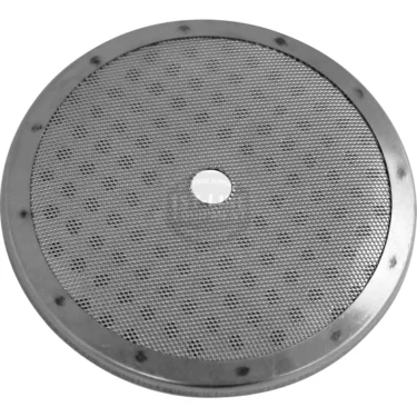 The Rancilio R044 Dispersion Screen - 58mm is a round metal mesh screen with a solid rim and small central hole, designed for filtration or straining tasks. © 2025 1st-line.com