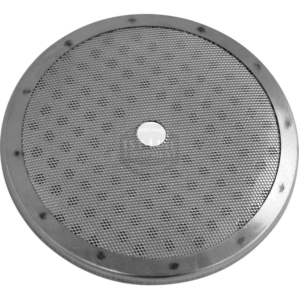 The Rancilio R044 Dispersion Screen - 58mm is a round metal mesh screen with a solid rim and small central hole, designed for filtration or straining tasks. © 2025 1st-line.com