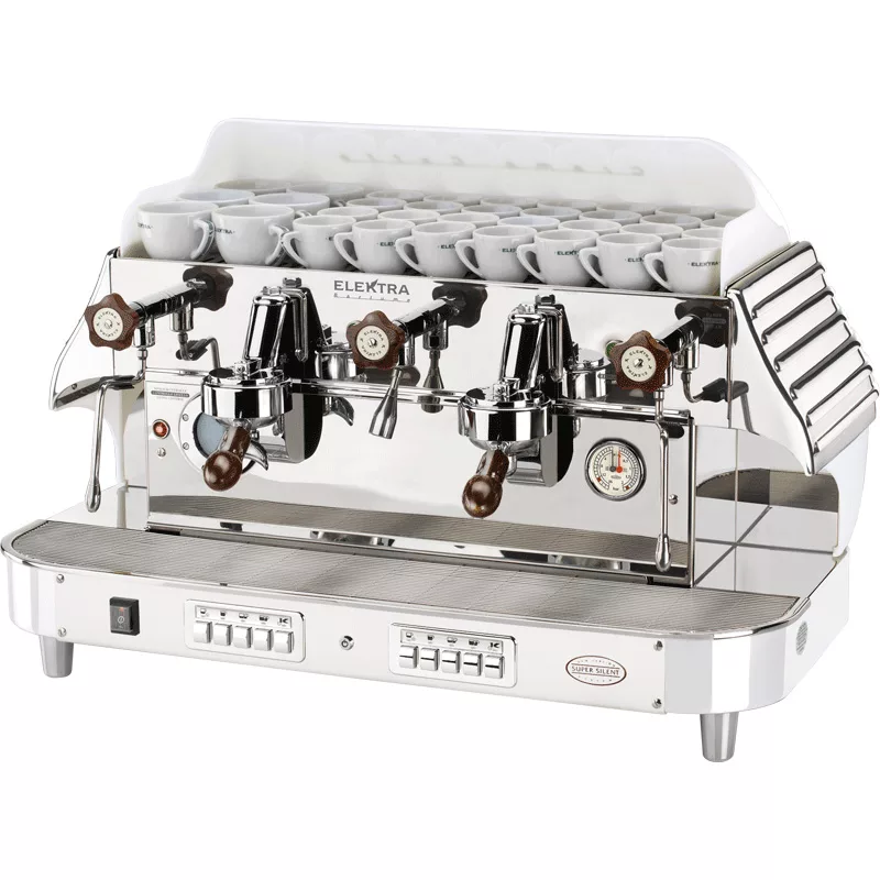The REDIRECTED Elektra Classic Barlume Commercial Espresso Machine - 2 group, white ice, offers classic style and performance with dual group heads, making it perfect for busy cafés aiming for efficiency and elegance. © 2025 1st-line.com