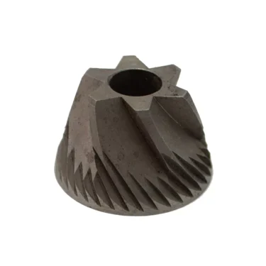 The Saeco 9141.040 Conical Grinding Burr - Lower (INNER) Magic/Royal features angled spiral-cut teeth and a central top hole—perfect for use in Magic Royal coffee machines, shown on a white background. © 2025 1st-line.com