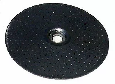 The Saeco Filter Screen - Bottom - Saeco Brew Group is a black metal disc with a central hole and small perforations, designed to fit the Saeco Brew Group for optimal coffee extraction. © 2025 1st-line.com