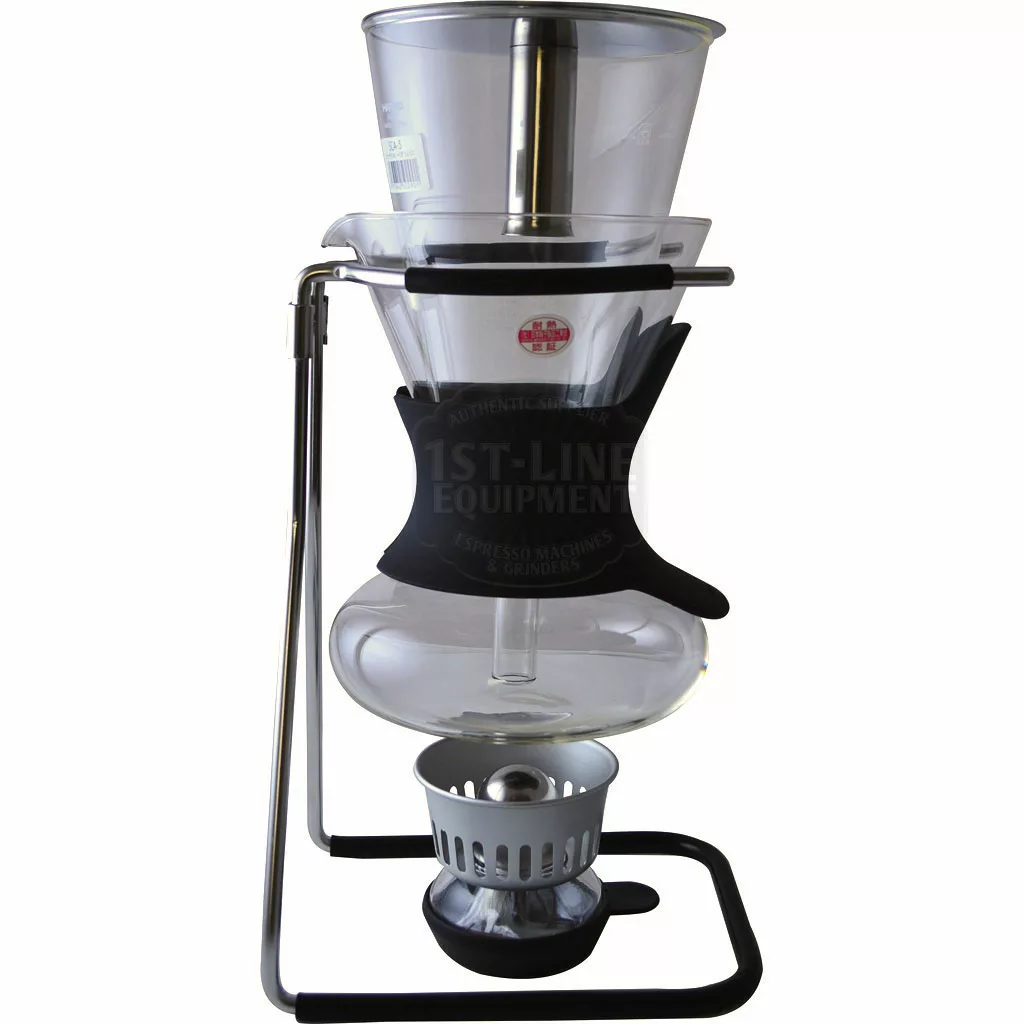 The SIDEWALK SALE - NEW Hario Sommelier 5 Cup Syphon Coffee Maker D611 features elegant glass components and a sleek black-metal stand, making it a stylish, functional find for any coffee lover at your next Sidewalk Sale. © 2025 1st-line.com