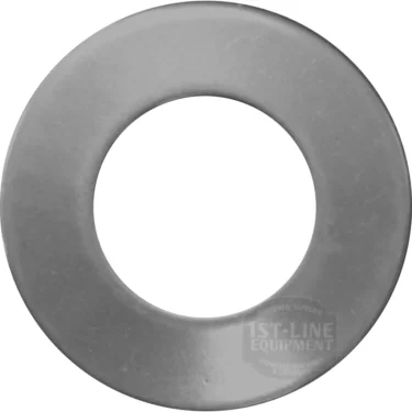 The Slayer 46000-50240 Stainless Steel Belleville Disc Spring for valve assembly is a flat, round spring with a large central hole and a smooth metallic finish, featuring subtle branding on the lower right side. © 2025 1st-line.com